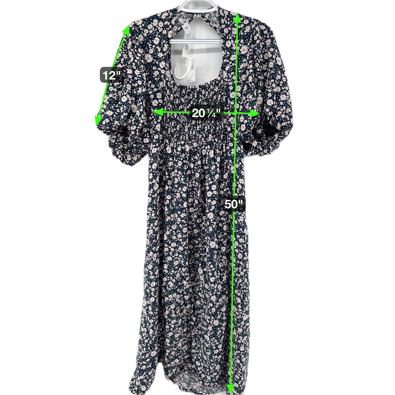 Old Navy Womens Floral Smocked Square Neck Maxi Dress Navy Pink White XL
