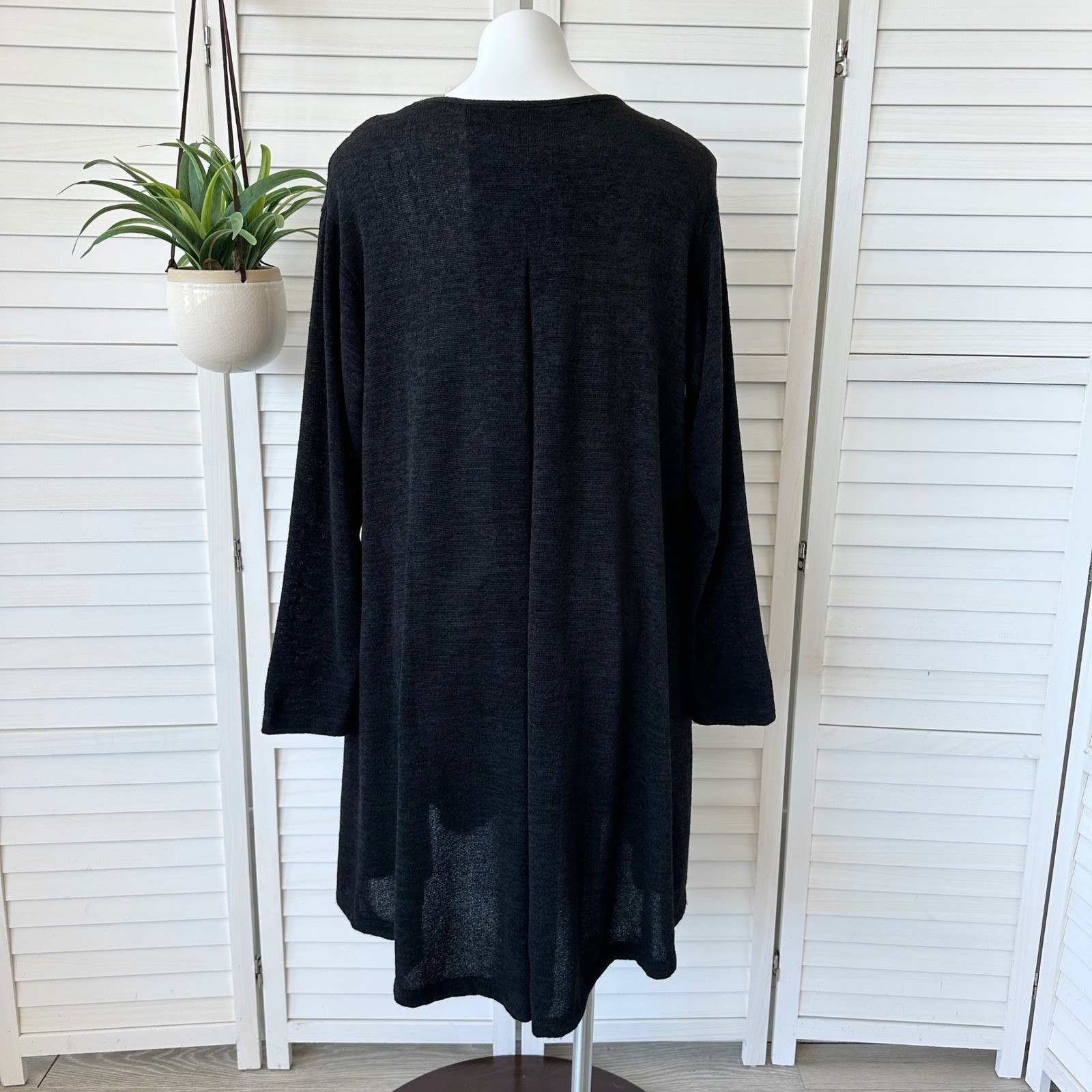 Gershon Bram Black Tunic Dress Long Sleeve Pleated Detail Lagenlook Size Large