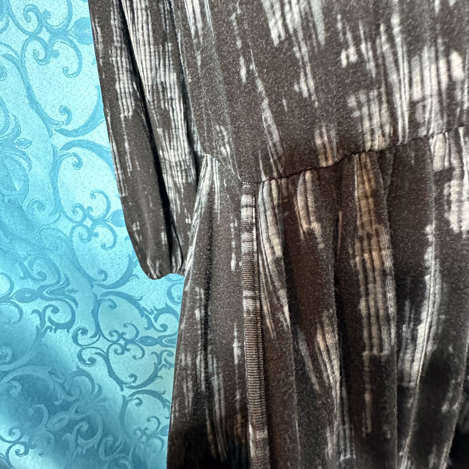 Tart Black Gray Blue Tie Dye Knit Blouson Dress Pockets Drop Waist Women’s L