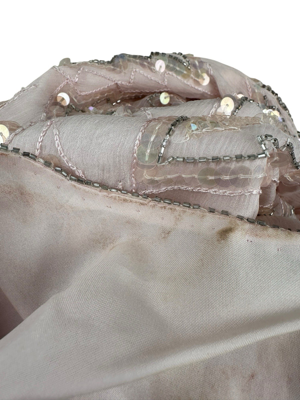 Scala Silk Beaded Sequin Shift Dress L Nude Pink Formal Cocktail Evening