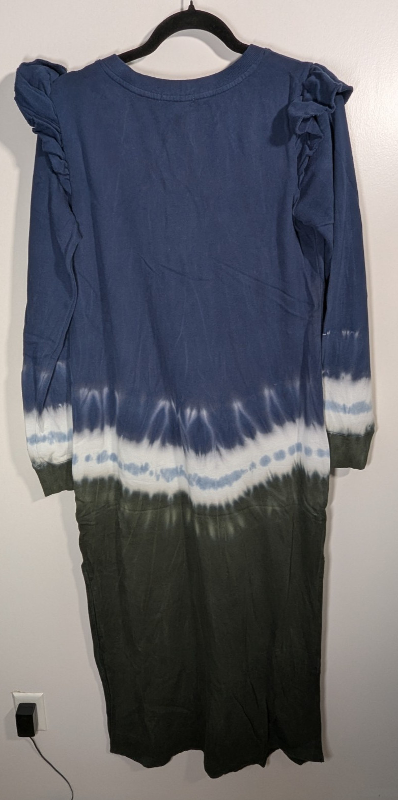 Z Supply Women’s Size Large Blue Green Cotton Long Sleeve Maxi Sweatshirt Dress