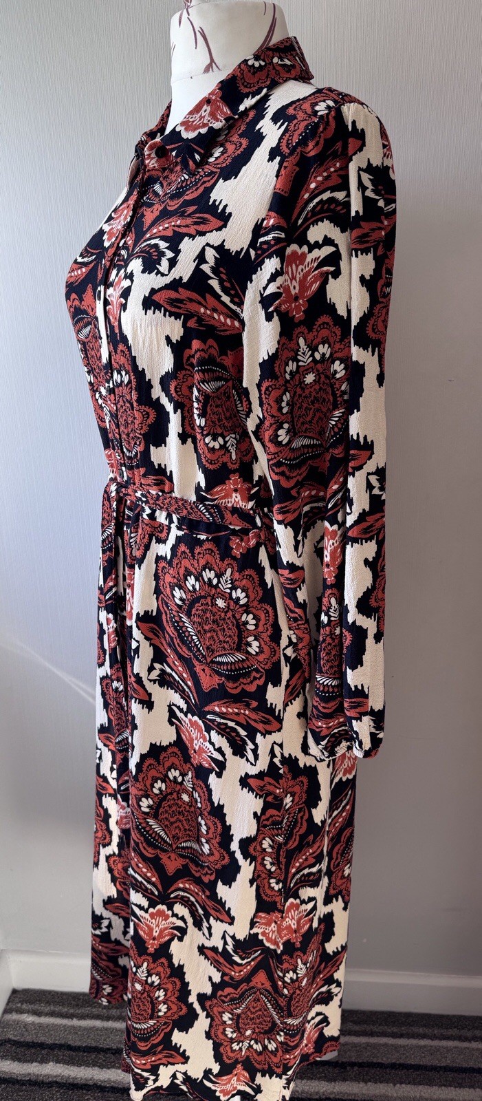 Full Length Patterned Long Sleeve Collared Shirt Dress From F&F Size 20