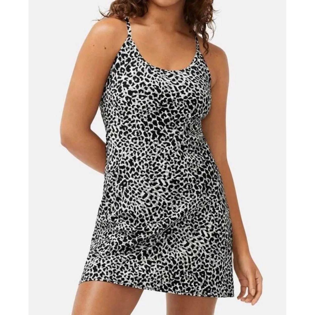 Outdoor Voices The Exercise Dress Leopard Print Black White Size L Sleeveless