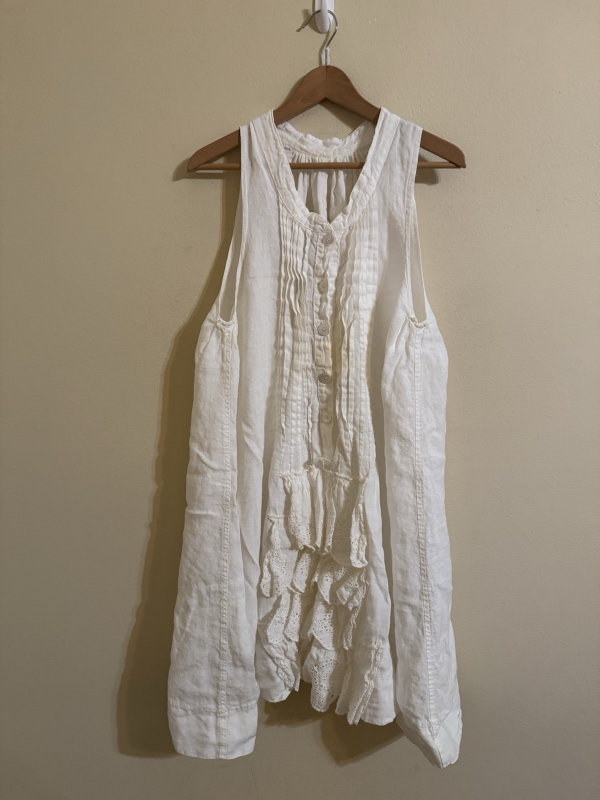 Magnolia Pearl Love Linen Ruffle Dress Midi Sleeveless White One Size