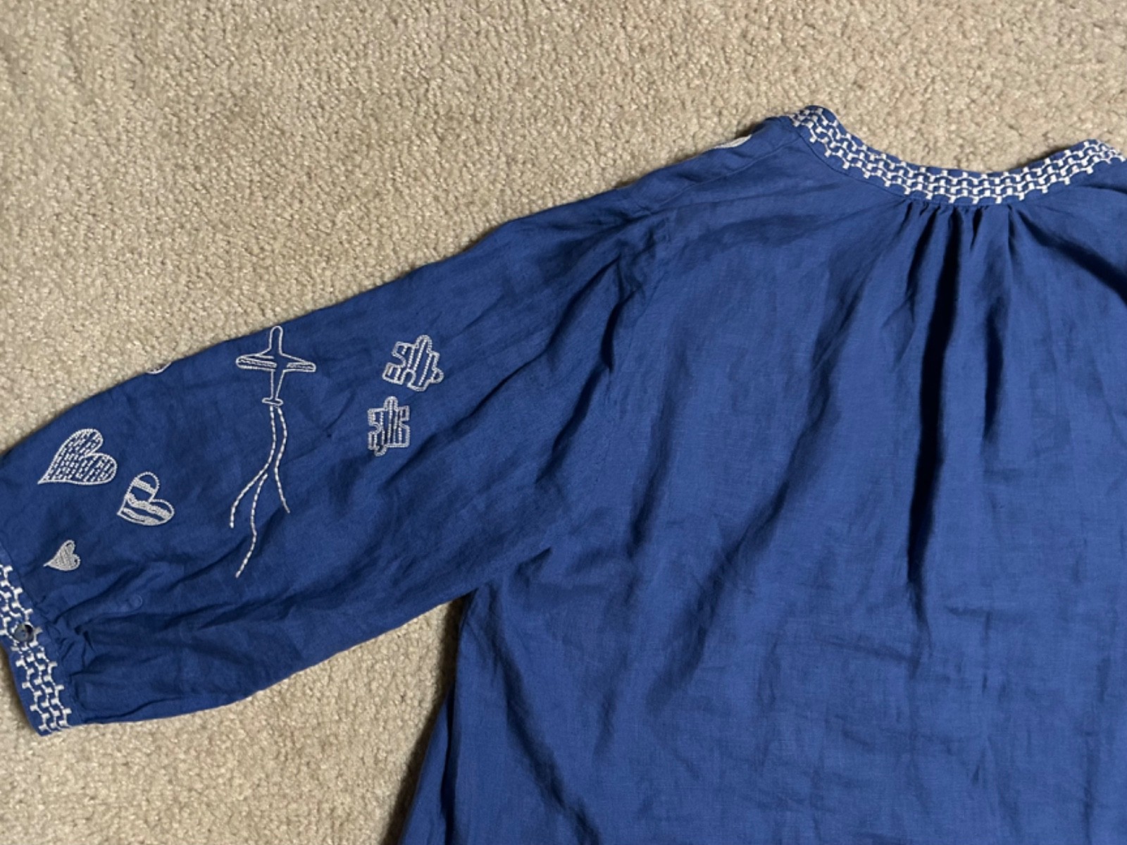 JOHNNY WAS Sovanna Blue Embroidered LINEN Bishop Tunic Dress LARGE popover