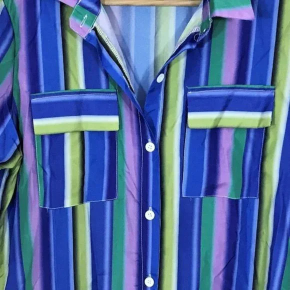 Boho Striped Maxi Dress Lightweight Button Front Summer Dress S, USA Seller