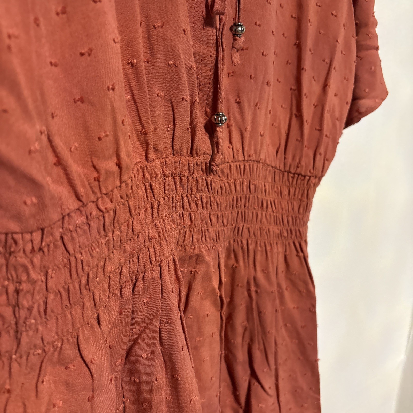 AS U WISH White Textured Smocked Waist Mini Dress.