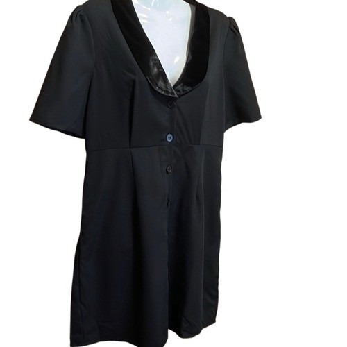 Rihoas The Black Mini Dress Large Velvet Lapel Mobwife Celeb Style WhimsiGoth