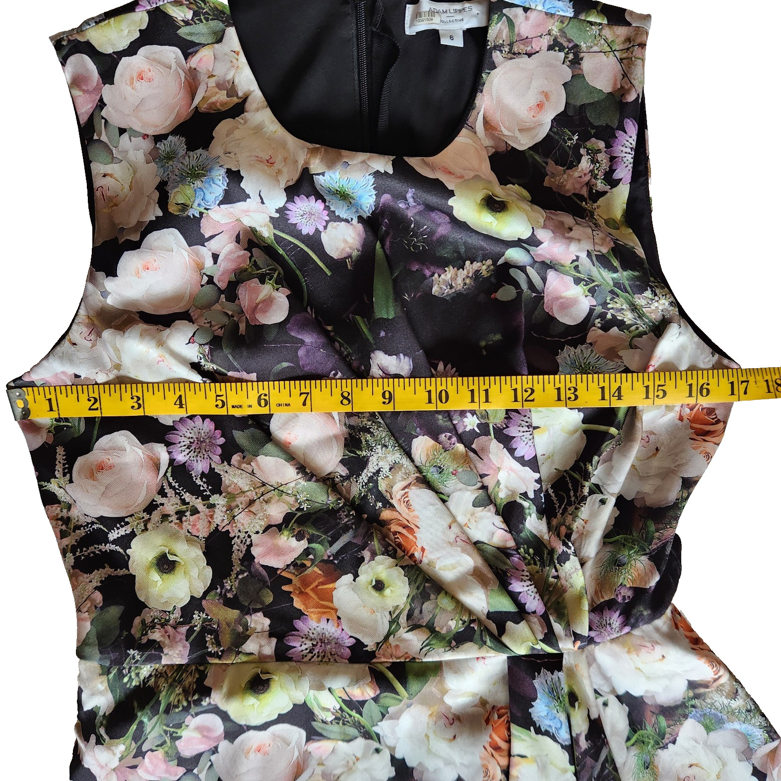 ADAM LIPPES Collective Black Floral Side Drape Dress Sz 6 RTR Florist Collab