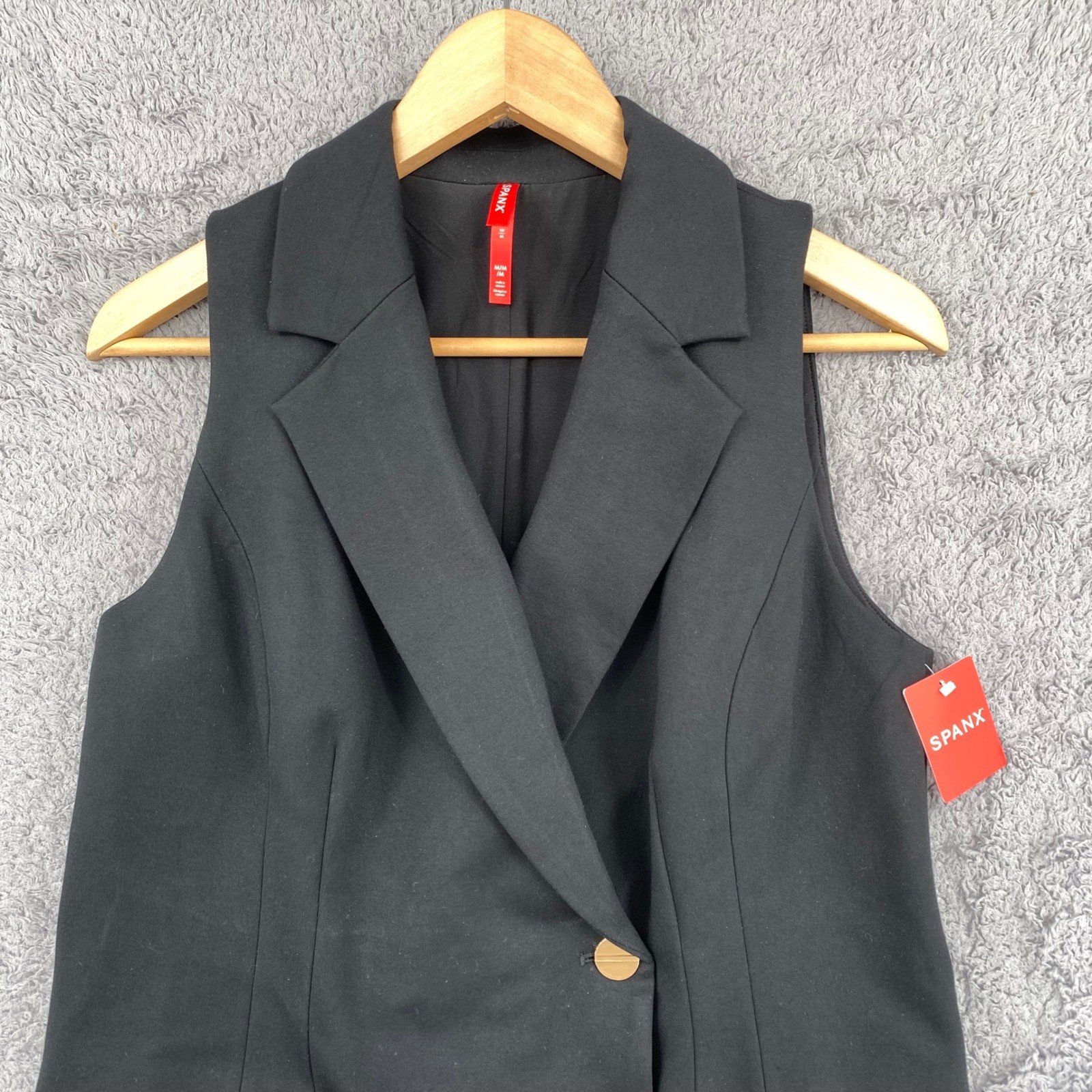 Spanx Ponte Vest Dress Medium Black Sleeveless Blazer Notched Lapel Professional