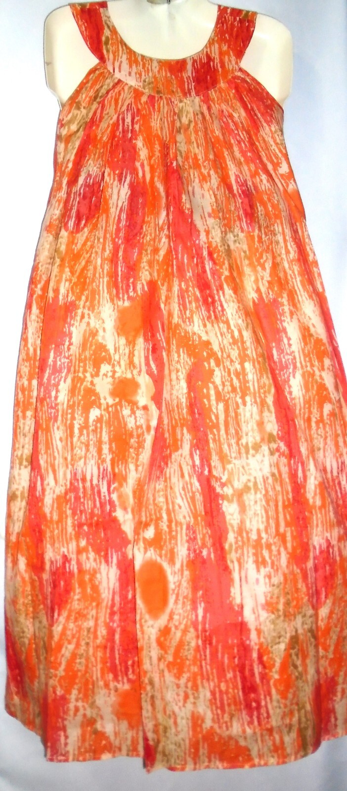 Advance Sundress Mumu Sleeveless V Neck Tie Dye Free Size Fits 1X 2X Red Orange