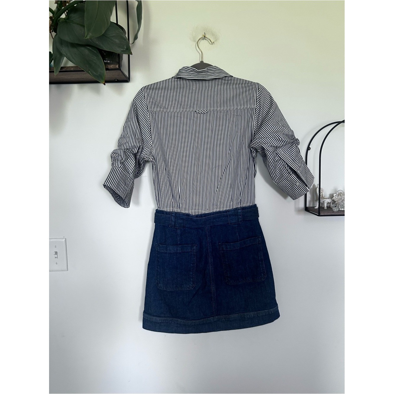 Simkhai Harlowe Striped Poplin and Denim Paneled Mini Dress Size 0