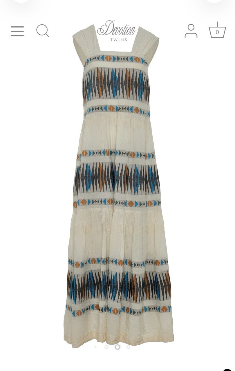 Devotion Twins Designer Maxi Dress NWT Size L 100% Cotton Embroidered Greek Luxu