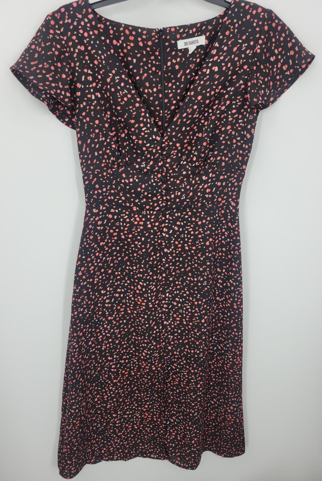 BB Dakota Dress Womens 2 Black Red Dot Print Flounce Sleeve Fit and Flare Boho