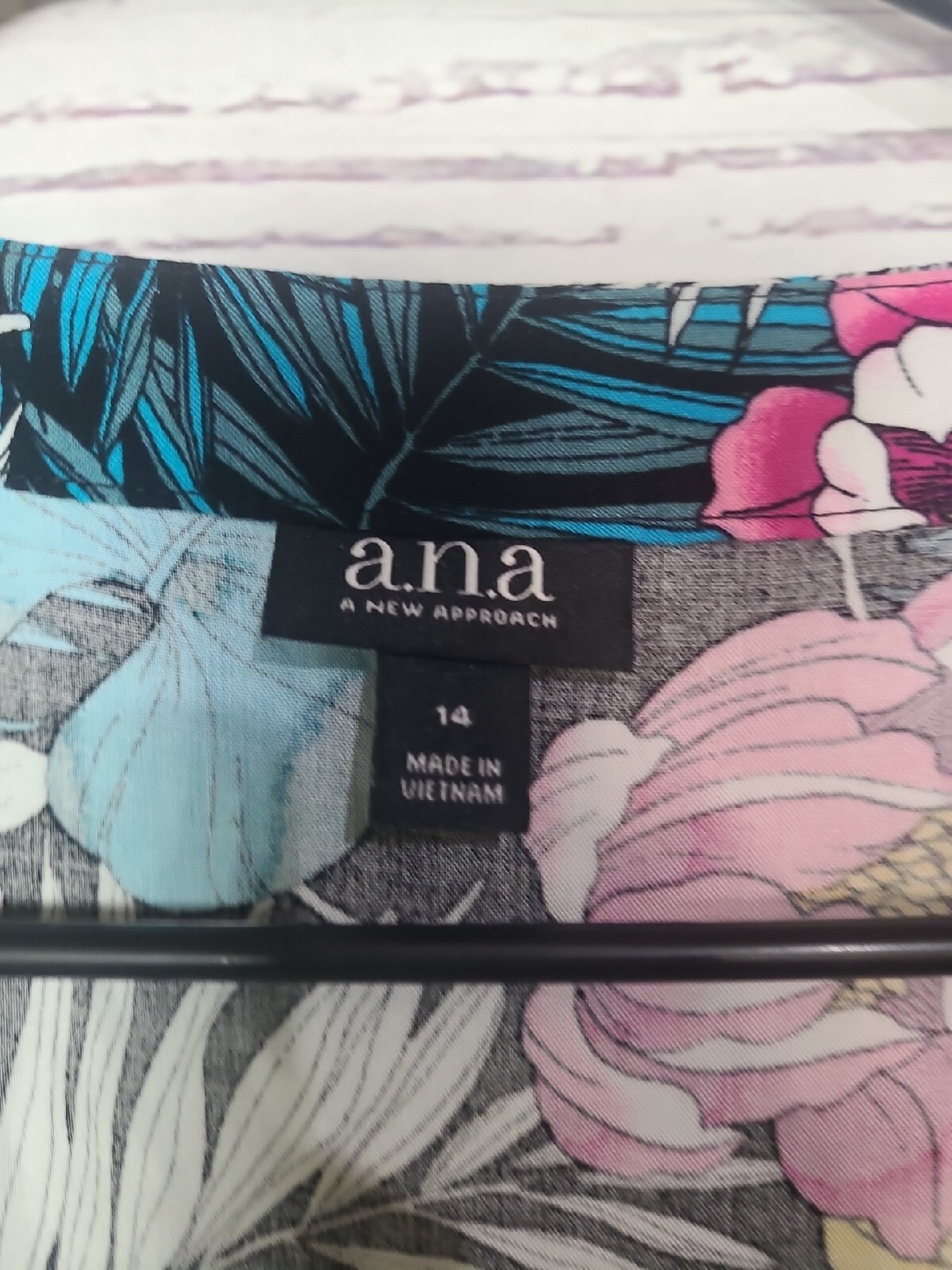 A.N.A. Bella Multicolor Tropical Print Midi Dress Cinched Waist Womans Size 14
