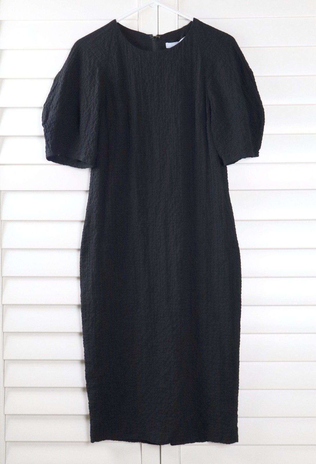 ANTONIO MELANI NWT $159 Solid Black Seer Sucker Puckered Midi Dress Size 2