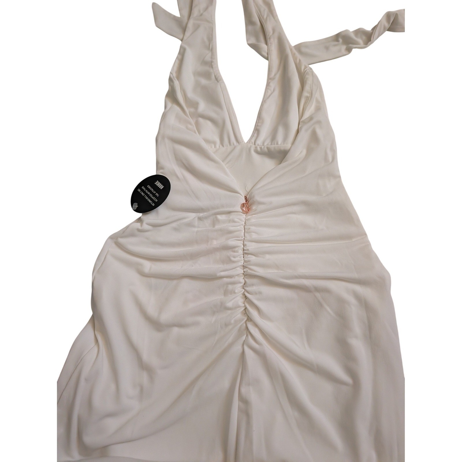 Nookie Illegal White Halter Plunging Neckline Maxi Gown Bridal Slit Small NEW