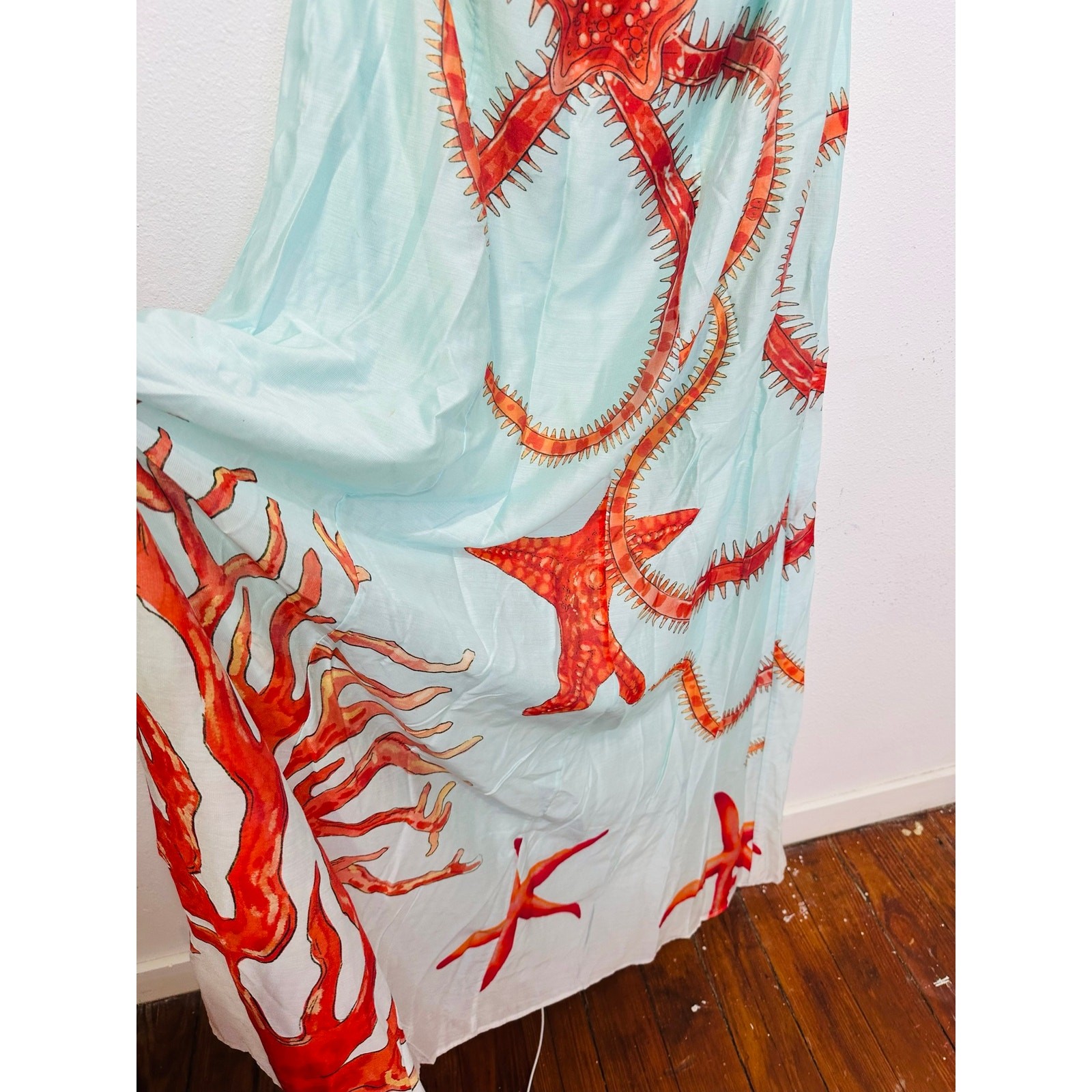 MUMA WORLD Blue Red Starfish Print SleevelessUrsa Maxi Dress size Large