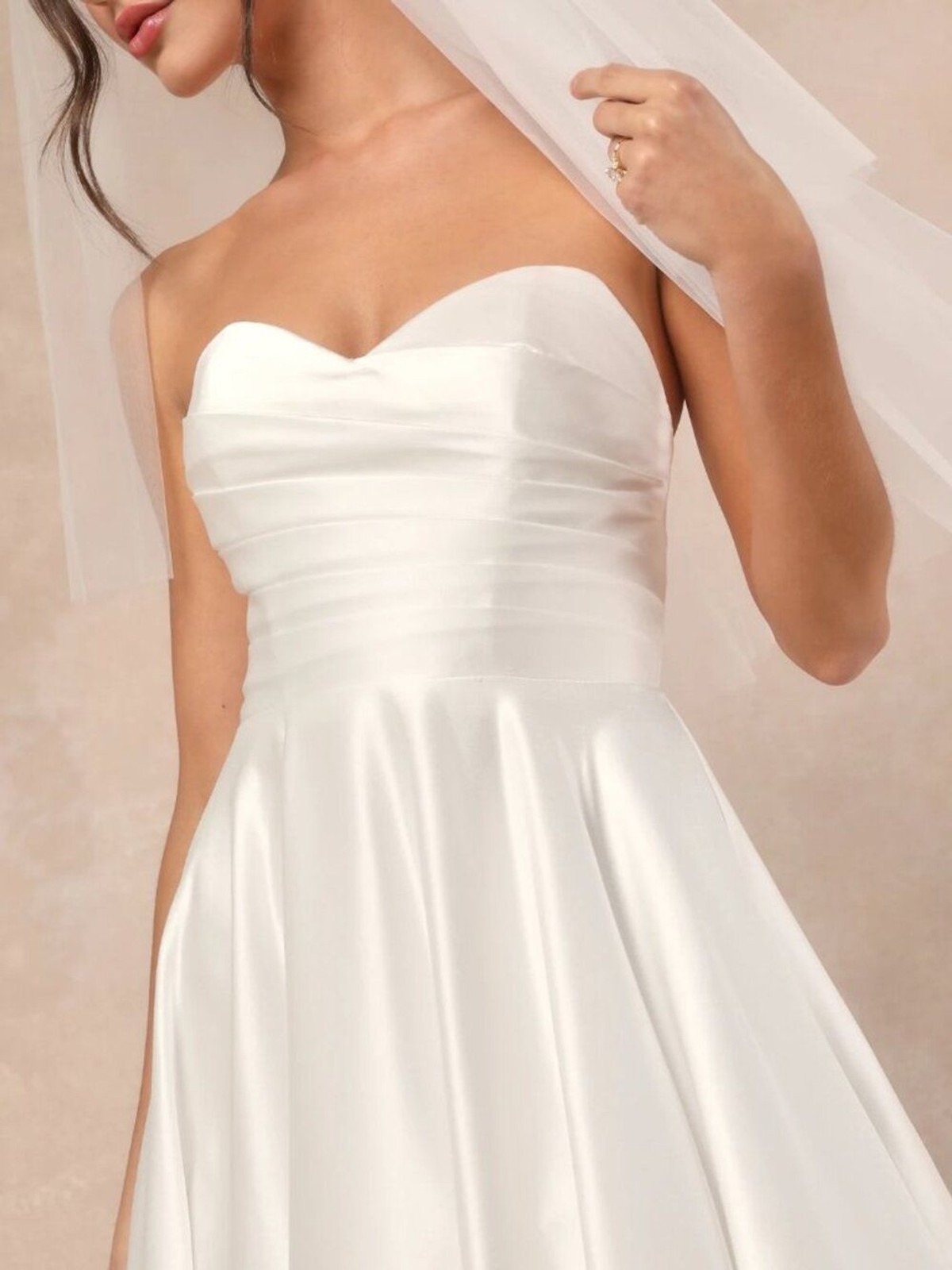 Lulus Khalida White Satin Pleated Strapless Gown Size Medium