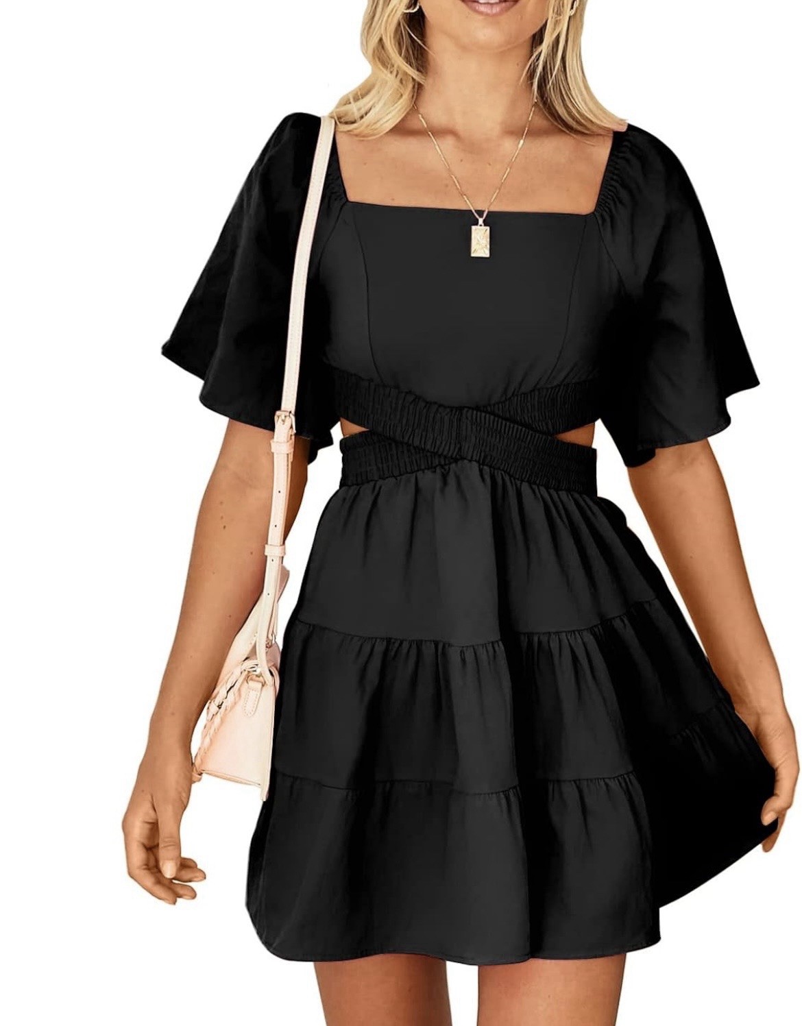 Shy Velvet Collection Black L Square Neck Summer Dress