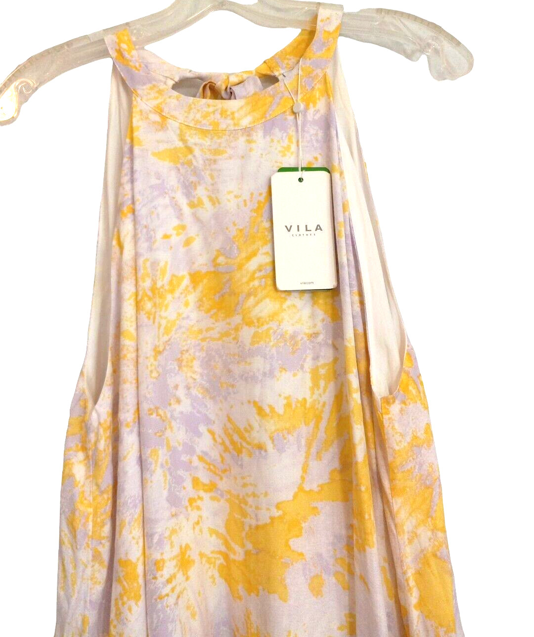 NWT VILA Maxi Dress M Yellow White Floral Halter Open Tie Back Lined Summer