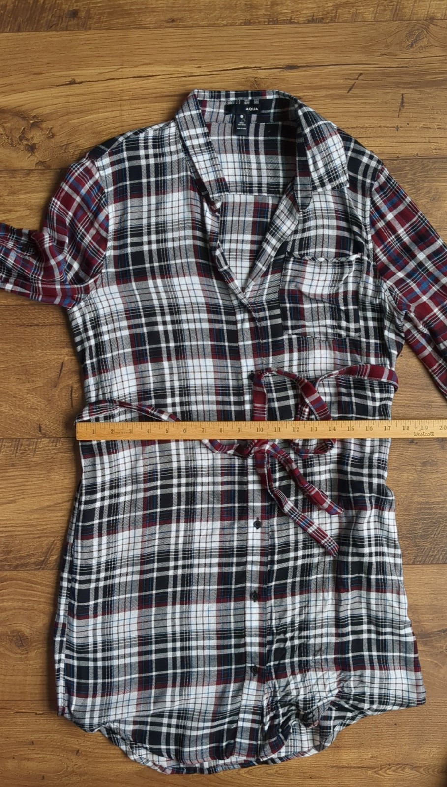 Aqua Womens Sz S Multi Plaid Collared Roll-Up Sleeve Shirt Dress