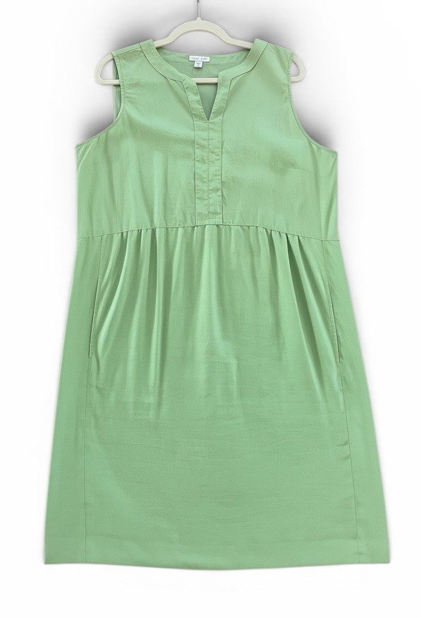 J.JILL Love Linen Verbena Green Sleeveless Dress Split Neck 100 Linen L Tall