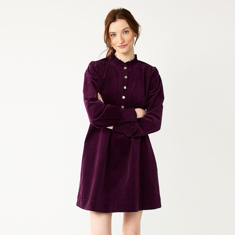 Draper James RSVP NWT Dress Plum Purple Corduroy Prairie Peasant Boho XL