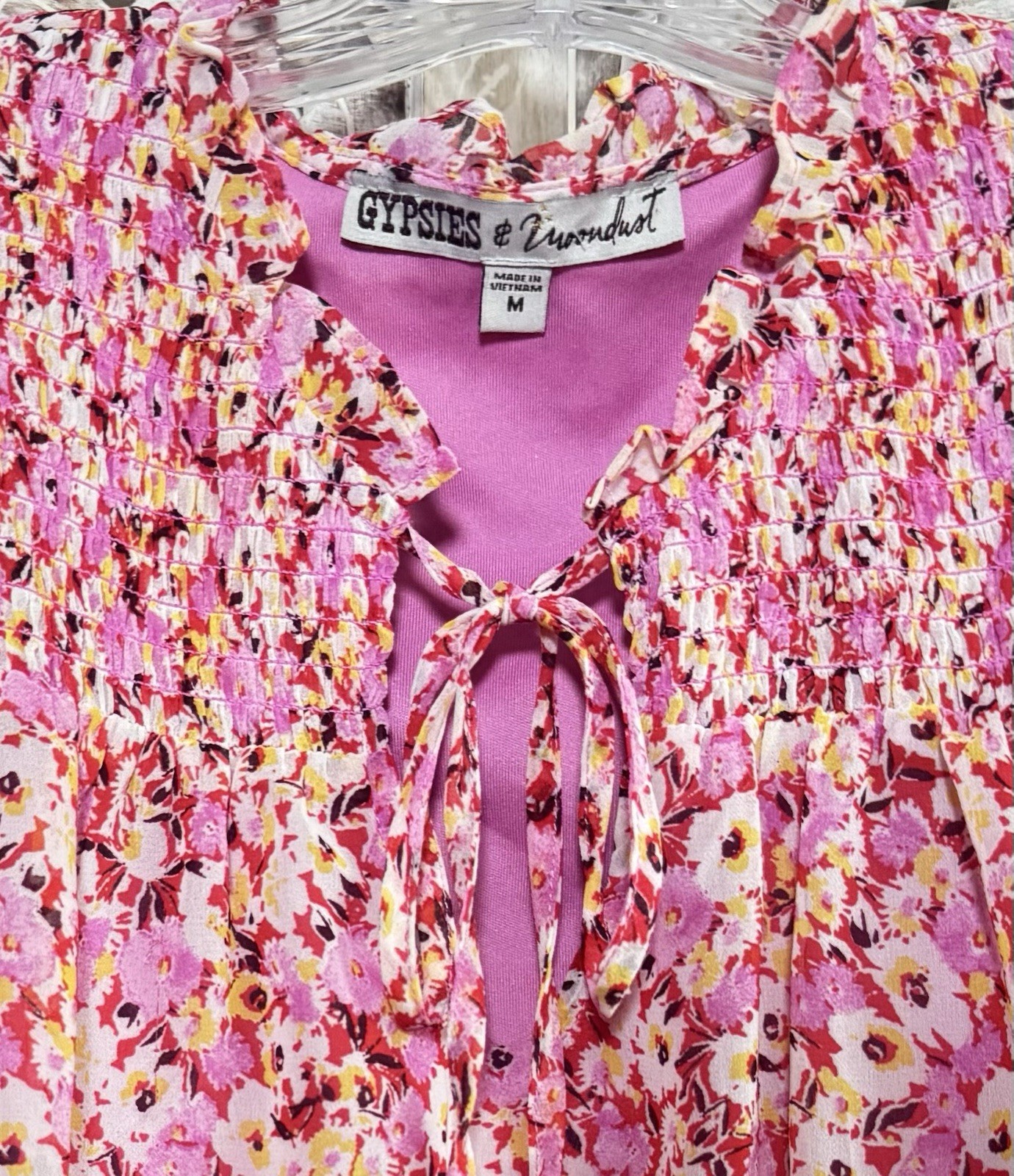 🌺 Gypsies & Moondust 🌸 Sleeveless Pink Floral Summer Dress SZ M Lined