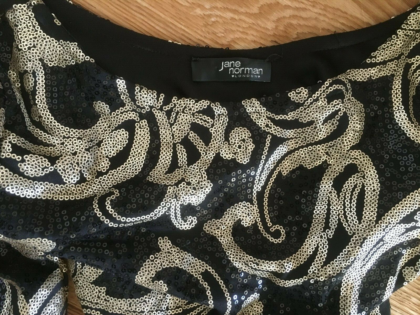 Jane Norman Black Sequin Bodycon Party Dress Size 8 Xmas Party Sparkle Silver