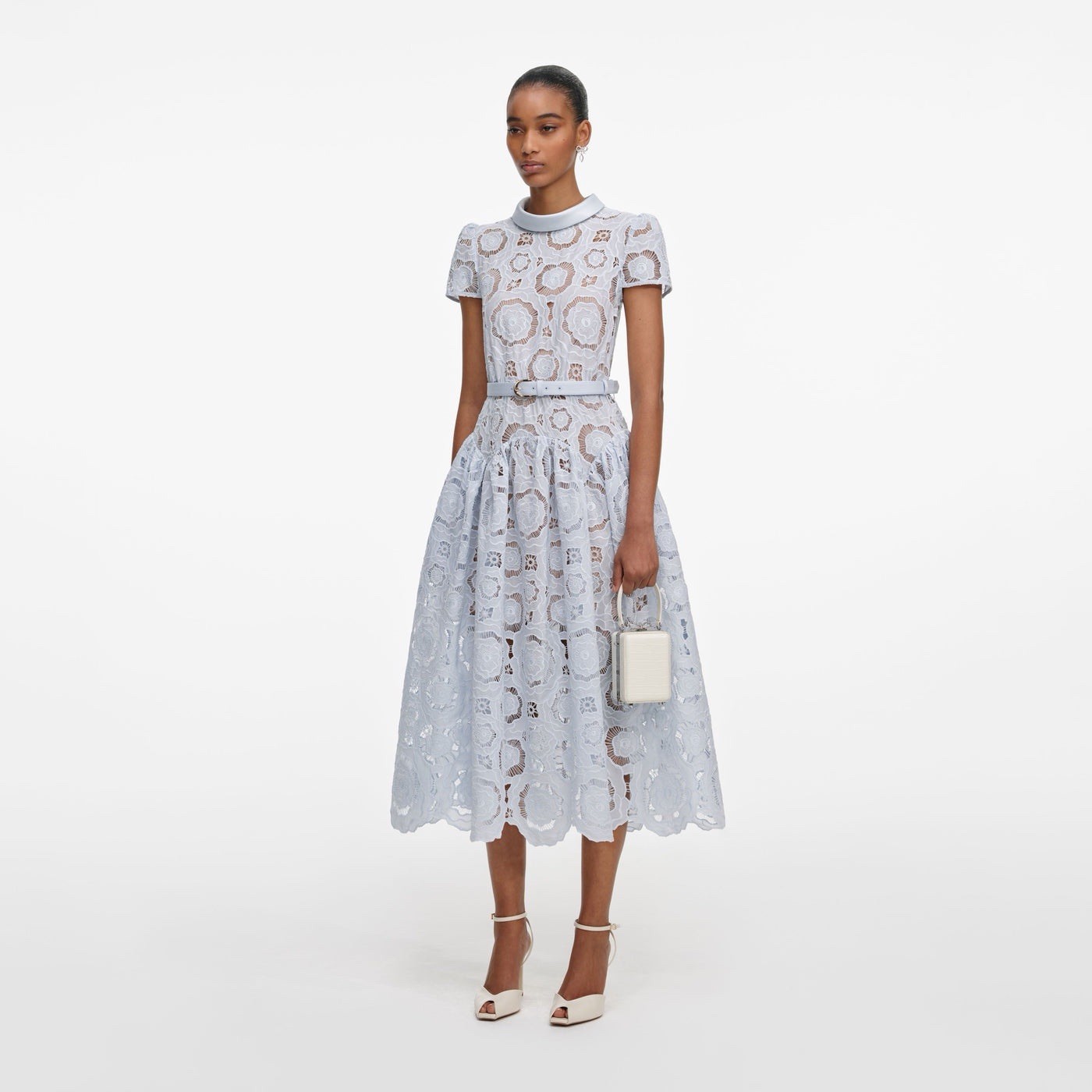 Self portrait BLUE FLORAL LACE MIDI DRESS $735 NWT Size US 10 UK 14