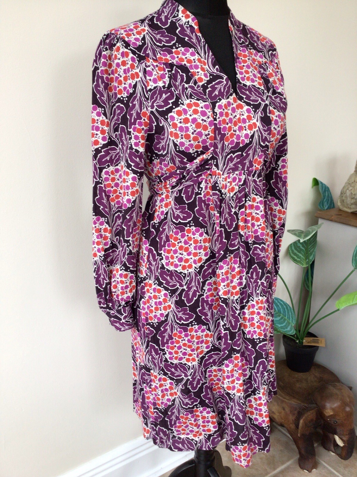 BODEN PUPLE MIX FLORAL PRINT VISCOSE GRANDAD COLLAR SHIFT DRESS SIZE 8 EXCON