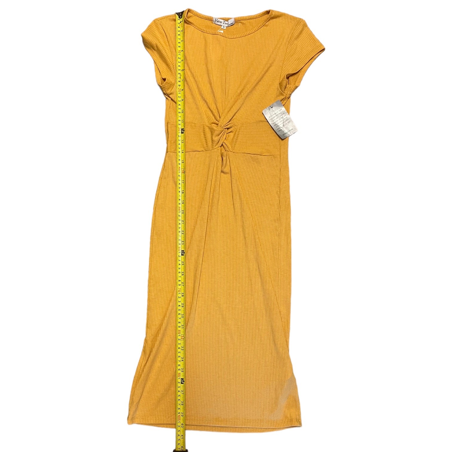 Velvet Golden Yellow Torch Long Fitted Dress Size Large NEW