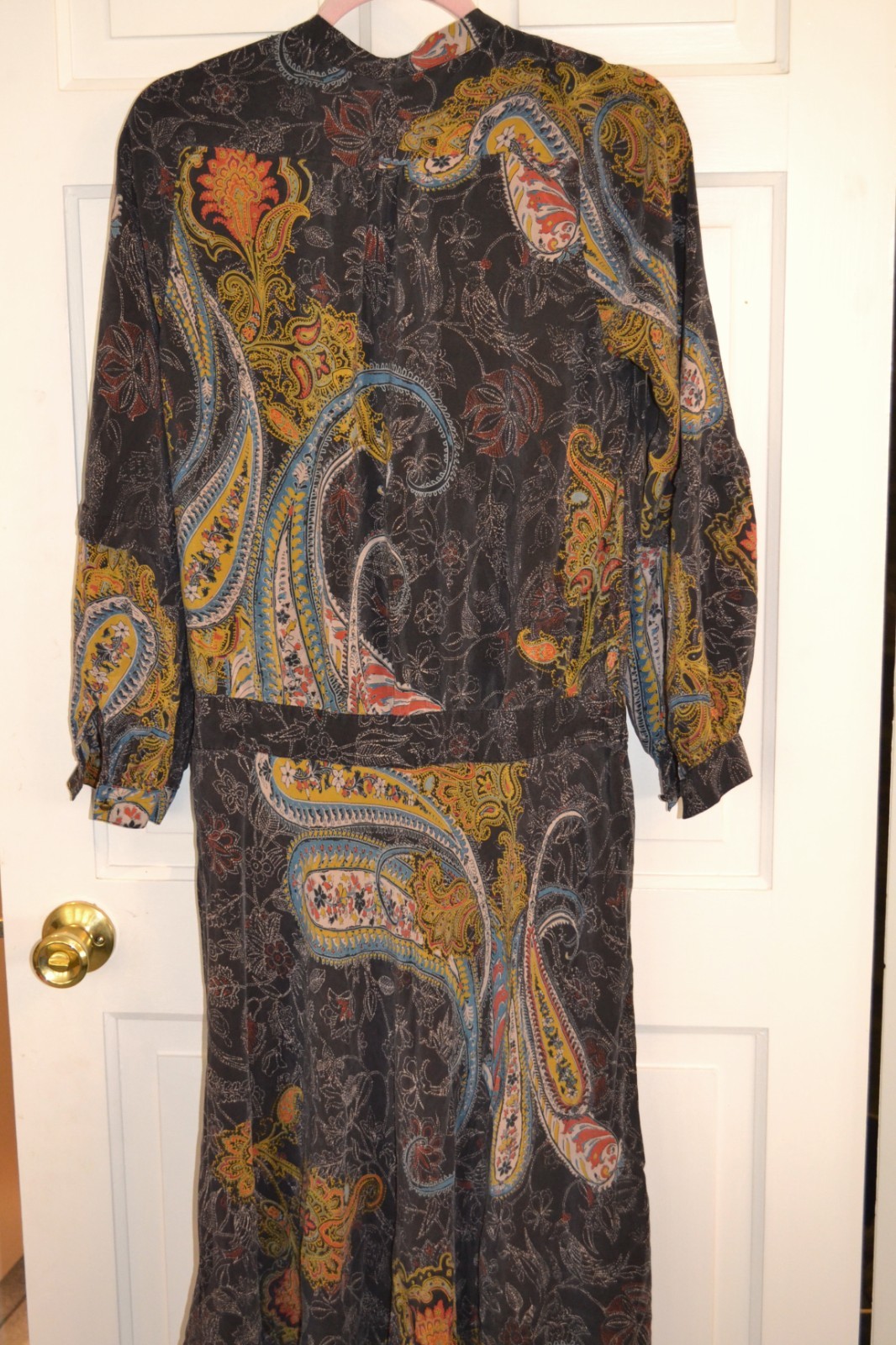 Monsoon Priya 100% Silk Black Paisley Print Dress Sz 14 Excellent Cond Free P&P