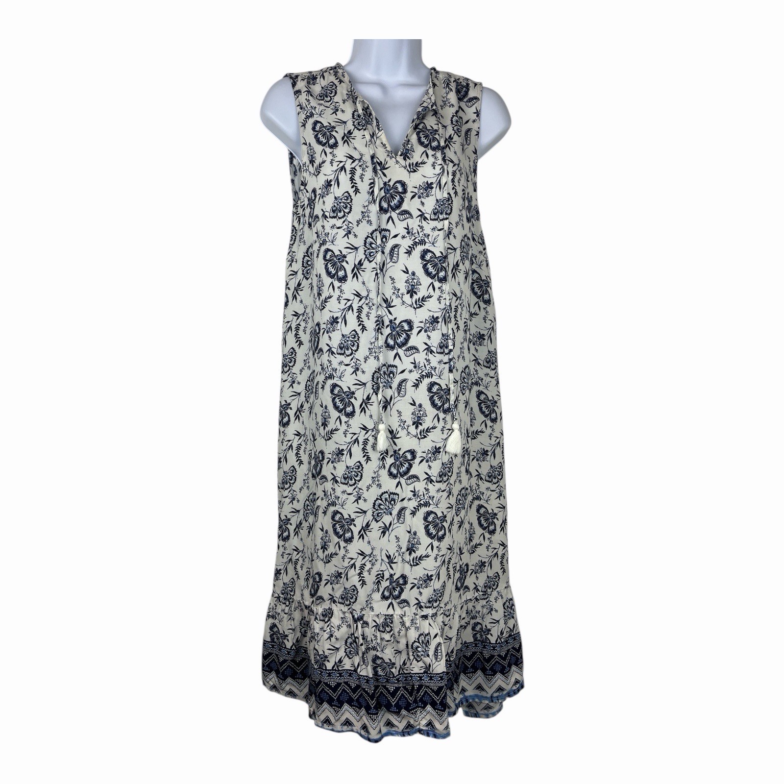 Womens Floral Dress Boho Beach Hippie Lightweight Flowy Feminine Tassels HI Lo
