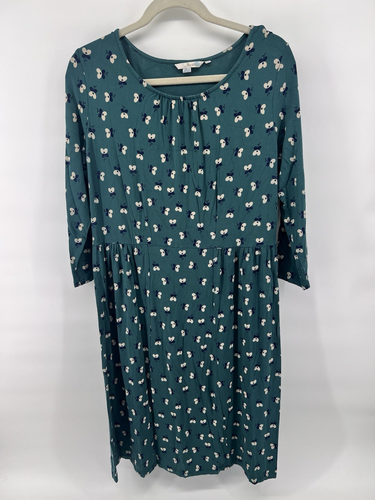Boden Pimlico Green Floral Print Jersey Knit Casual Dress 14 Tradwife Modest