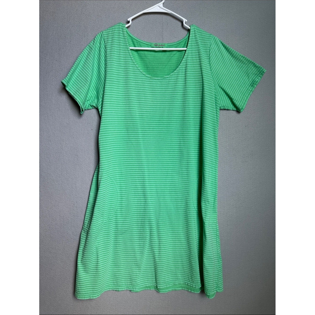 fresh produce Womens Short Sleeve Mint Green Striped Scoop Neck Dress L Pockets