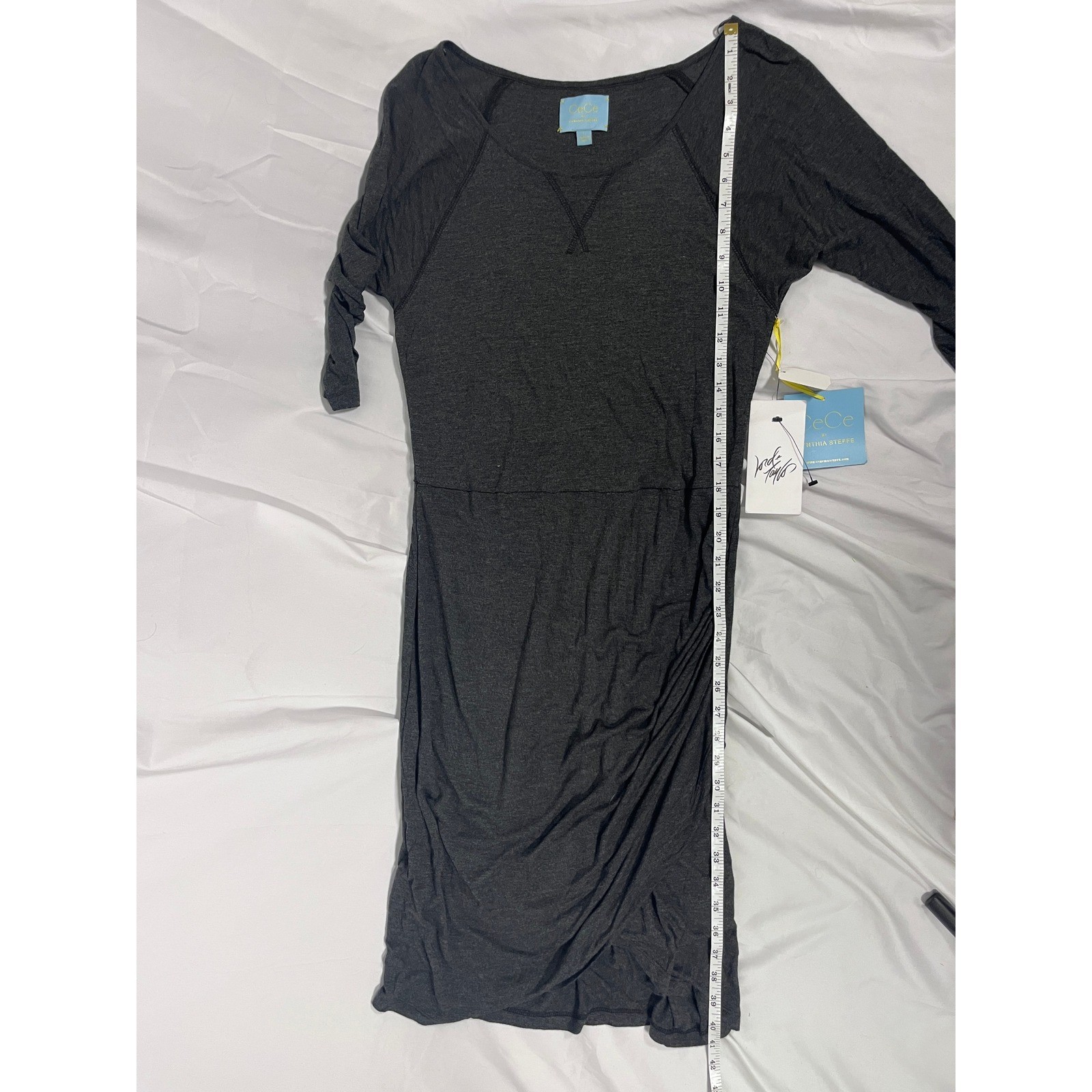 NWT CeCe Cynthia Steffe Charcoal Gray Ruched Bodycon Midi Dress Large