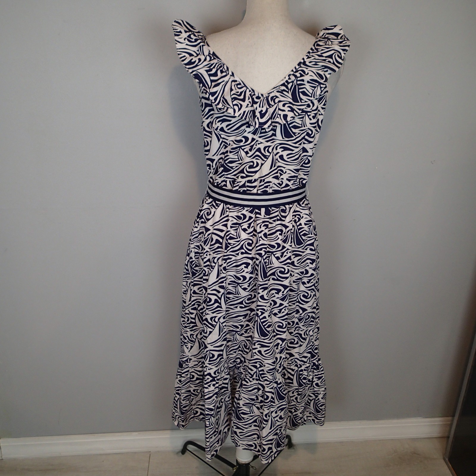 Vineyard Vines Target m Navy Blue White Nautical Cotton Dress Belted Preppy