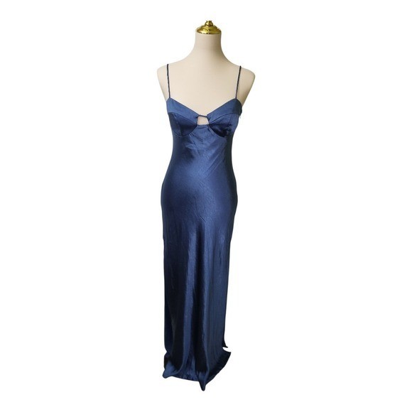 Saints & Secrets Blue Satin Slip Maxi Dress US M AU 10 Spaghetti Strap Cutout
