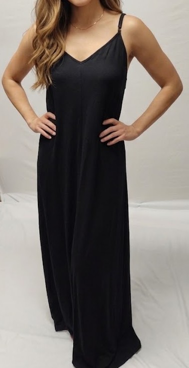 LAmade Size S Black Spaghetti Strap Wide Leg Jumpsuit V-Neck Maxi Palazz.