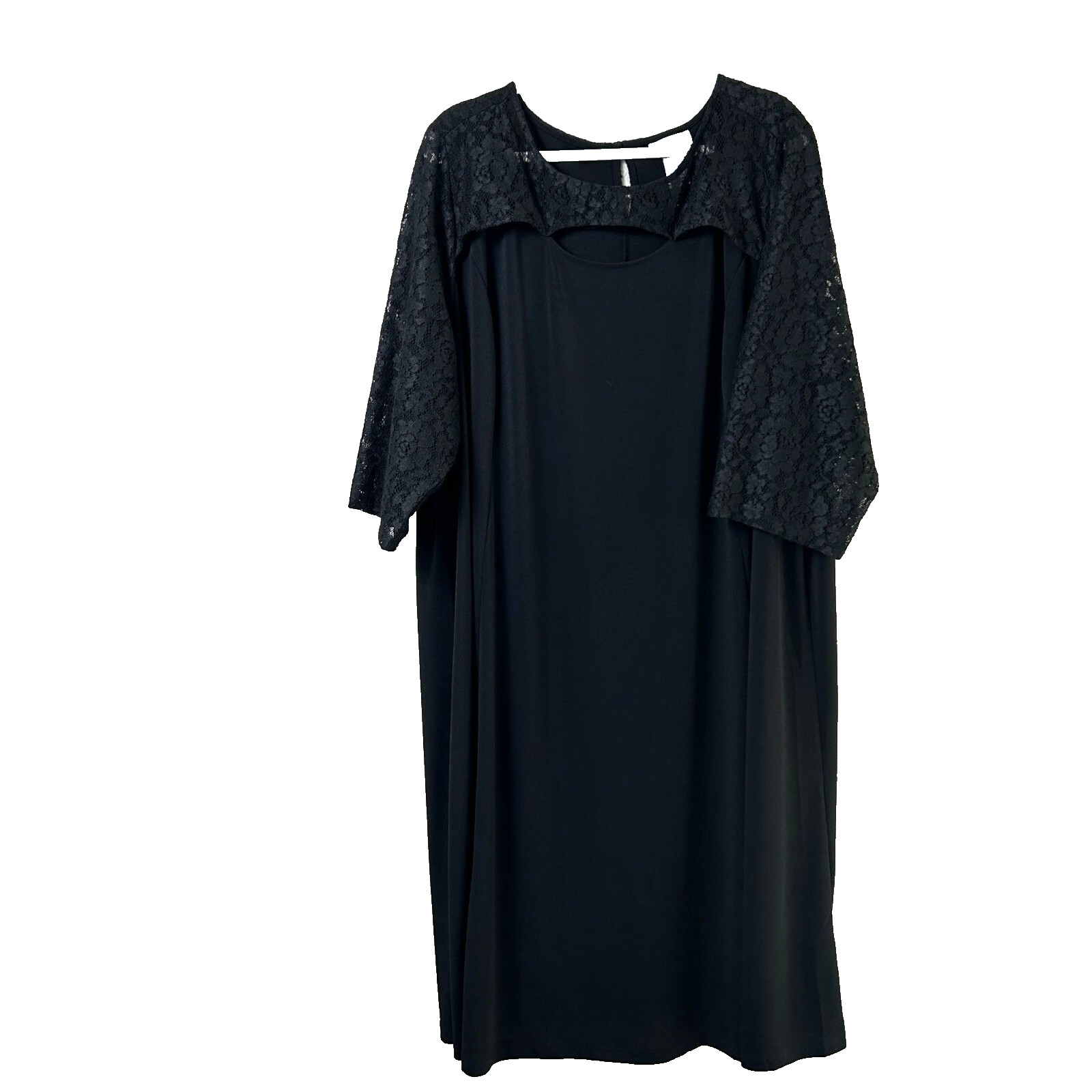 Catherines Shift Dress Size 3X Black Lace Elbow Sleeve Pullover Button Party