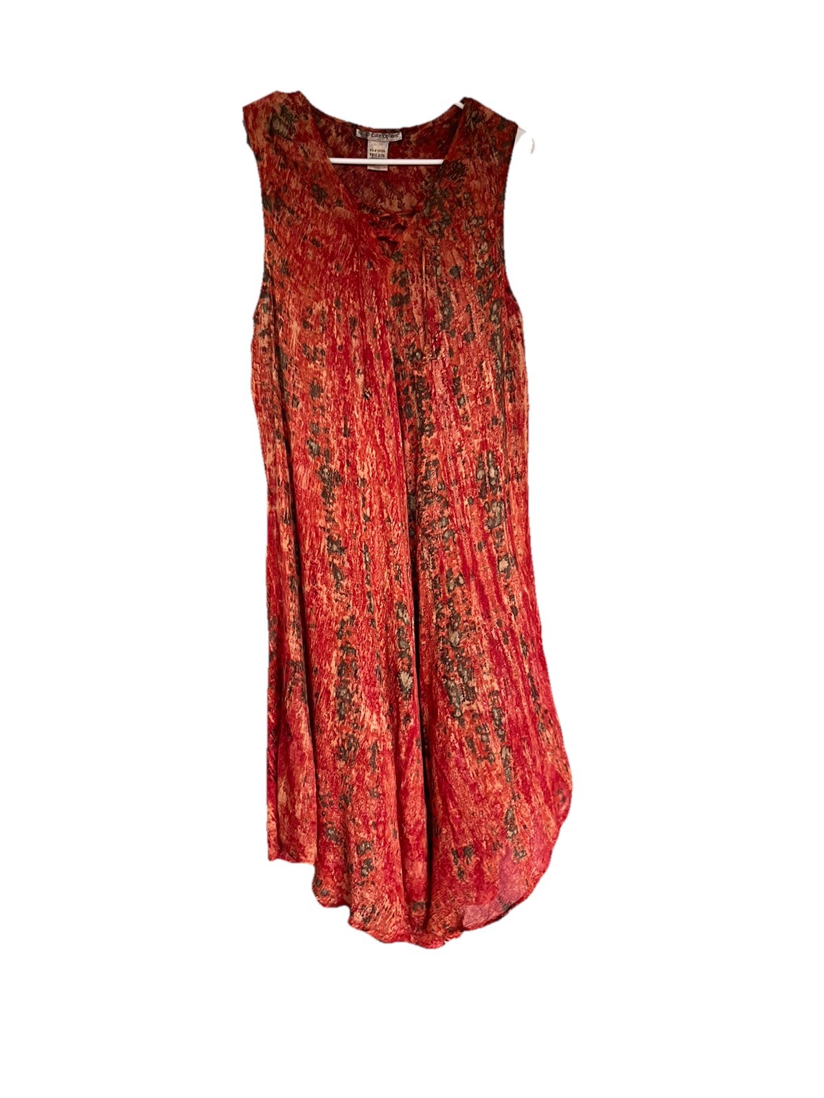 Cute Options Boho Batik Dress OS Rust Orange Flowy Handkerchief Hem Festival