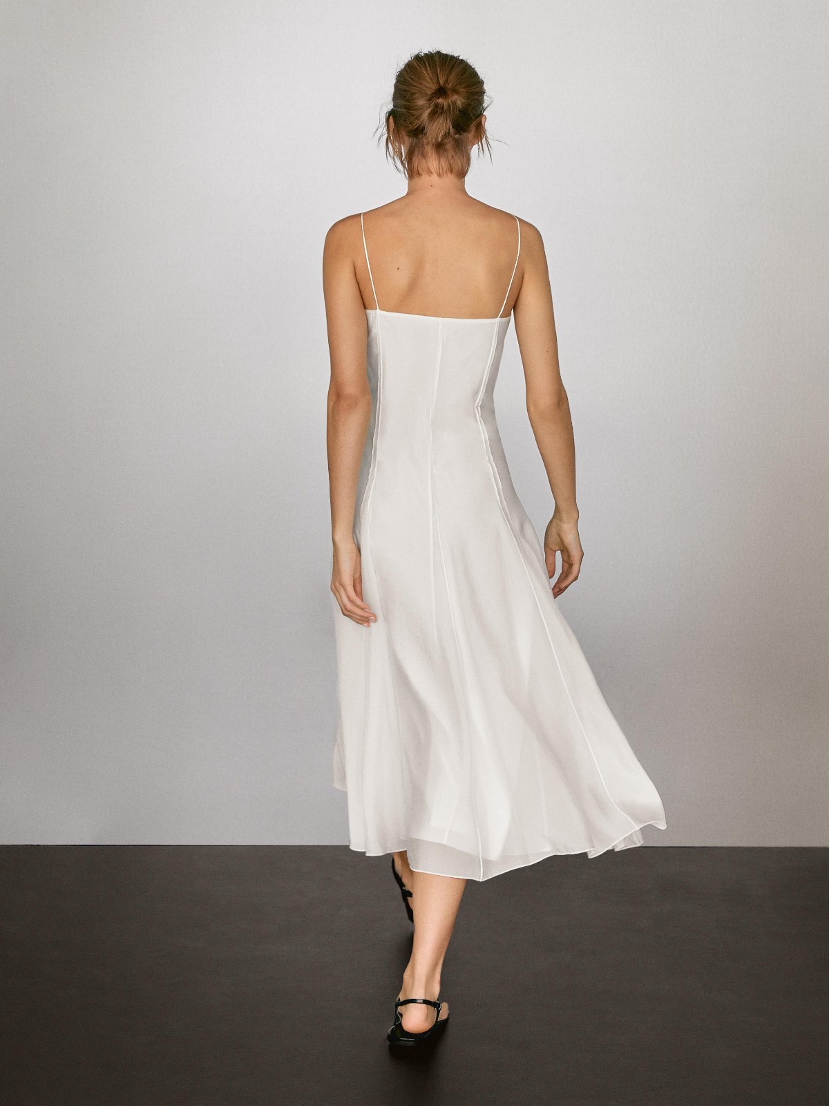 Massimo Dutti Womens Midi Dress EU 42 US 10 Ecru Cream Strappy 6639/530 NWT