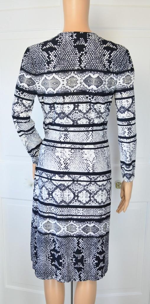 BCBG Maxazria Adele B&W Reptile Snake Print Deep V Stretchy Wrap A-Line Dress XS