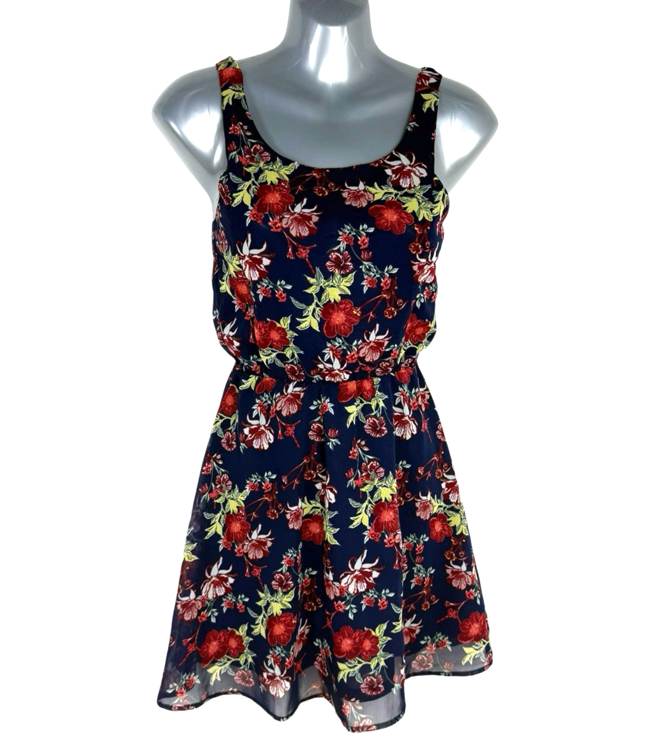 H&M Divided Floral Mini Dress Women’s UK Size 6 Navy Blue Lined Low Back