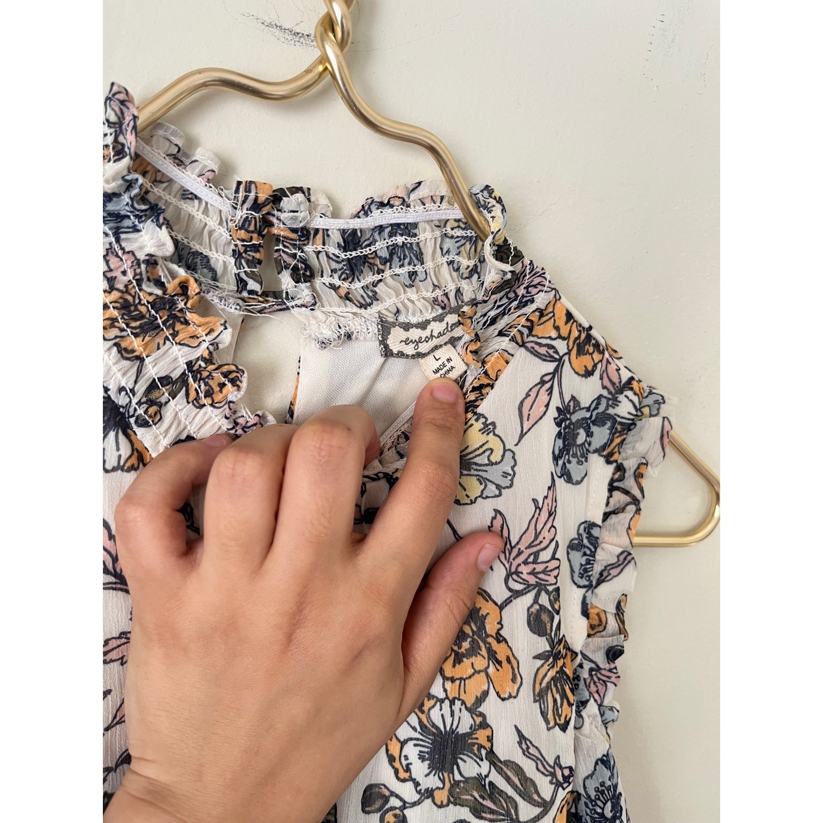 Eyeshadow Floral Cold Shoulder Mini Dress White Orange Blue Mock Neck Large