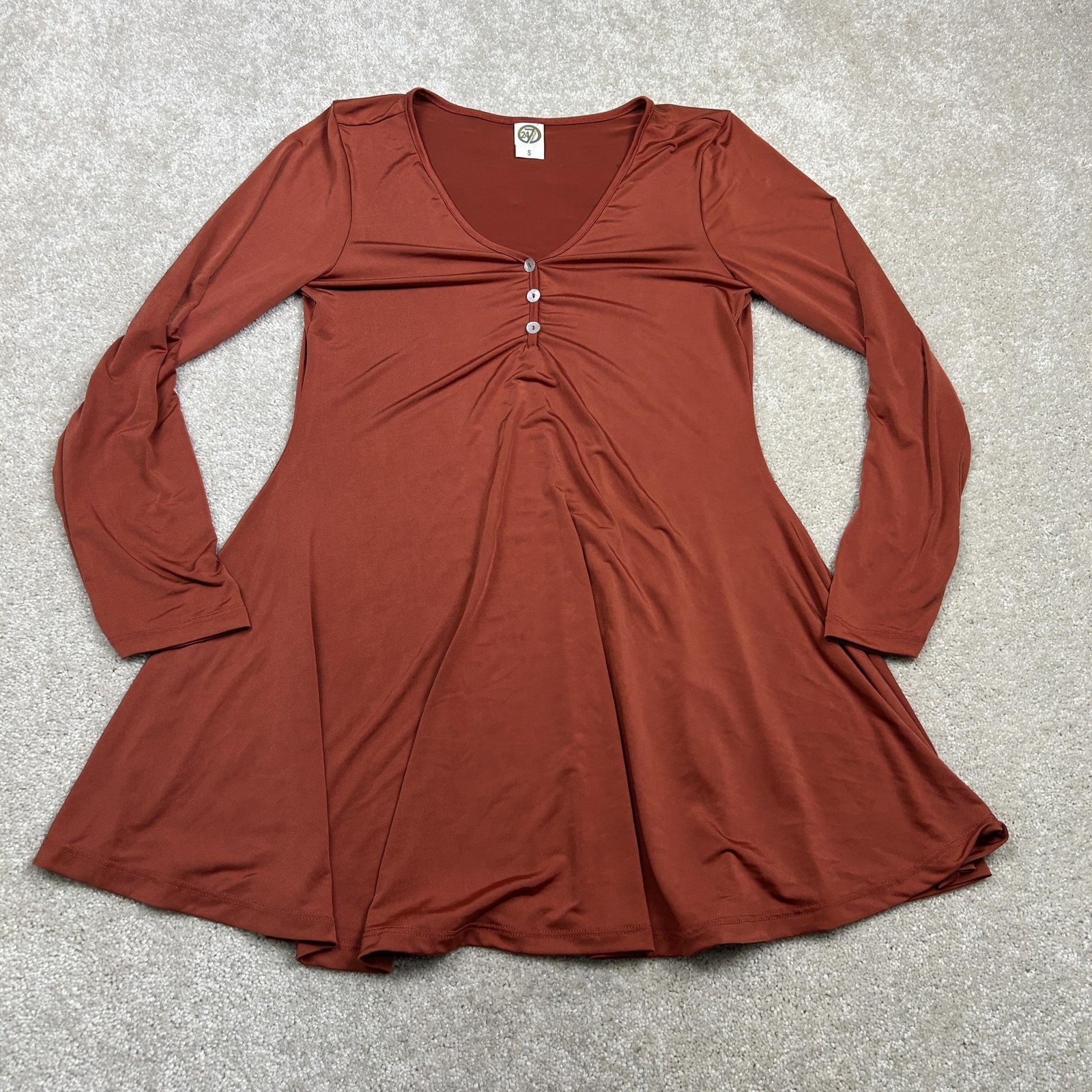 24/7 Comfort Dress Womens Small Orange Long Sleeve Swing Trapeze Jersey USA