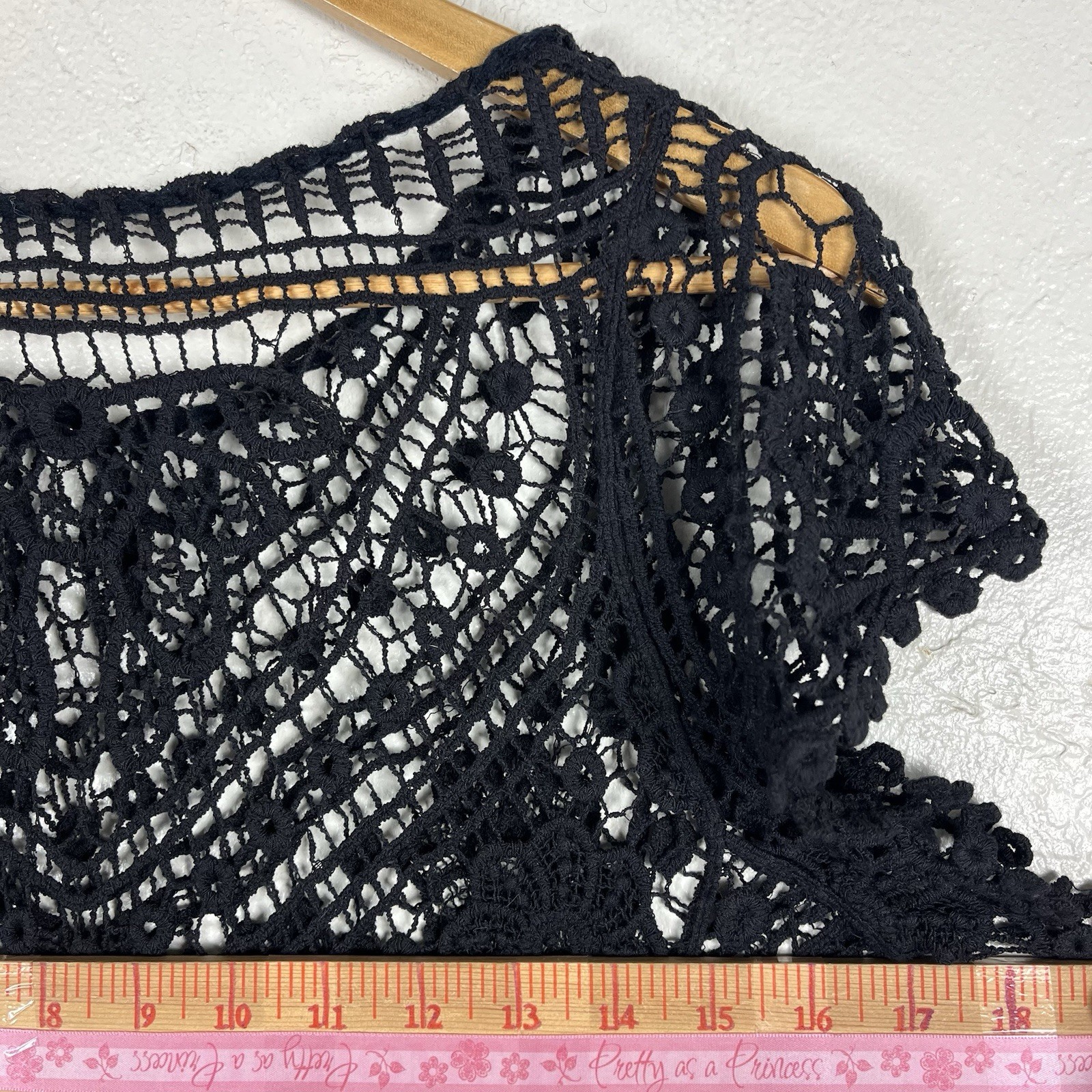 Handmade Black Crochet Lace Swim Cover Up Boho Floral Beach Tunic One Size
