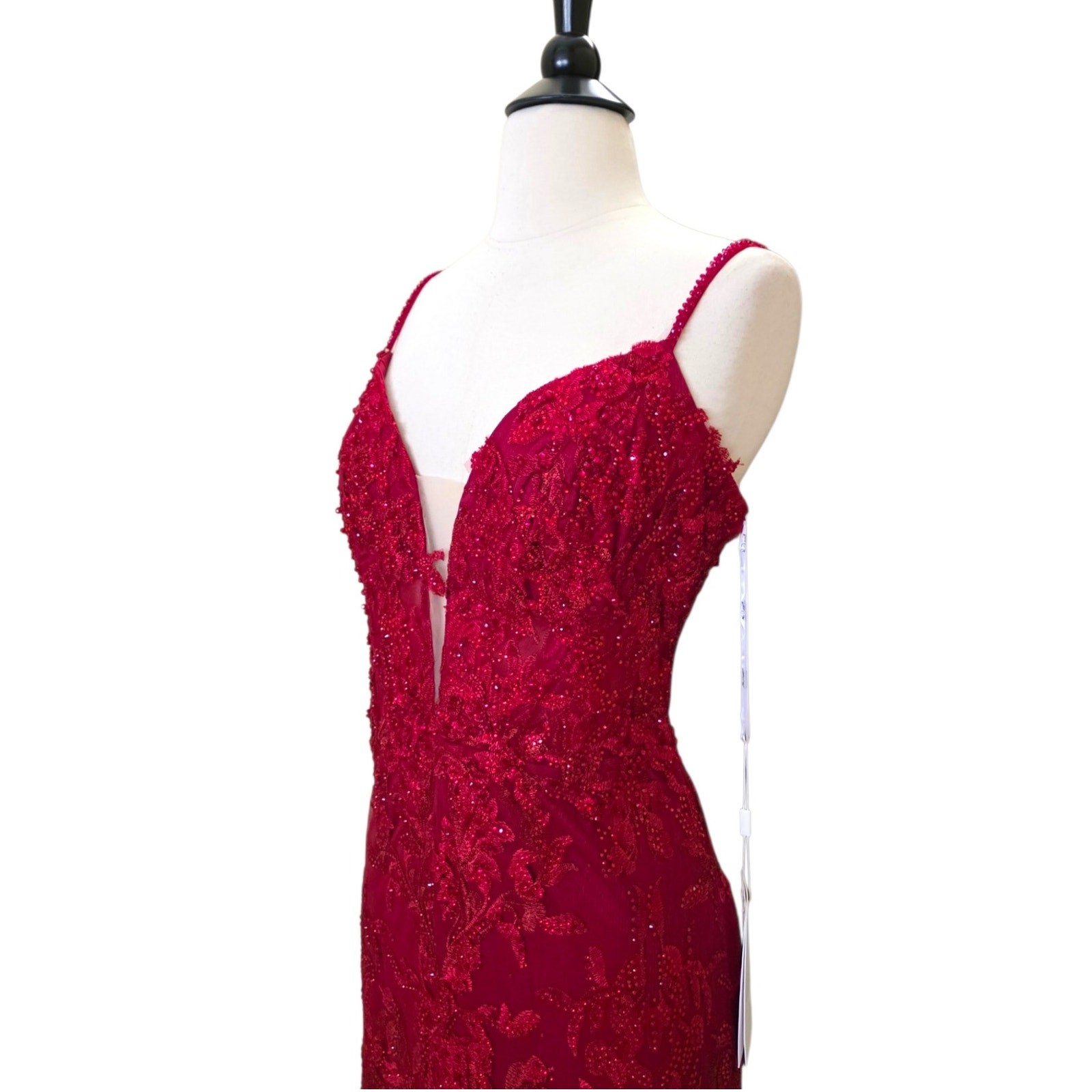 Mac Duggal 20330 Red Beaded Formal Dress Embroidered Evening Gown Maxi 12